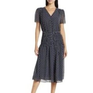 Current Air NWT Small S Midi Navy Blue Smocked  Anthropologie Dress Women’s